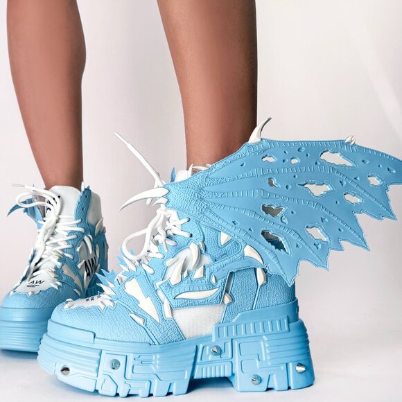 ANTHONY WANG BLUE APPLE Dragon Wing Blue Platform Sneakers - Picture 2 of 7